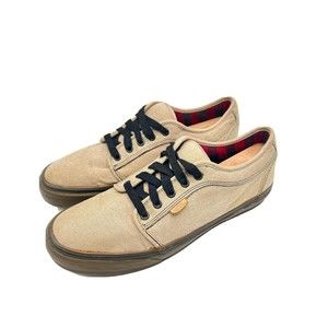 Vans Mens 11 Skate Shoe Low Canvas Plaid Tan Red Lace Up